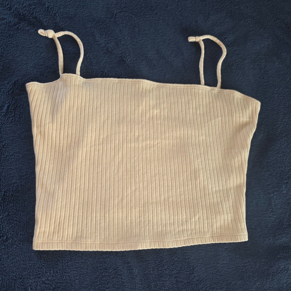 Reformation Ribbed Crop Tank Top Cream Beige Tencel Cotton Blend Size Large